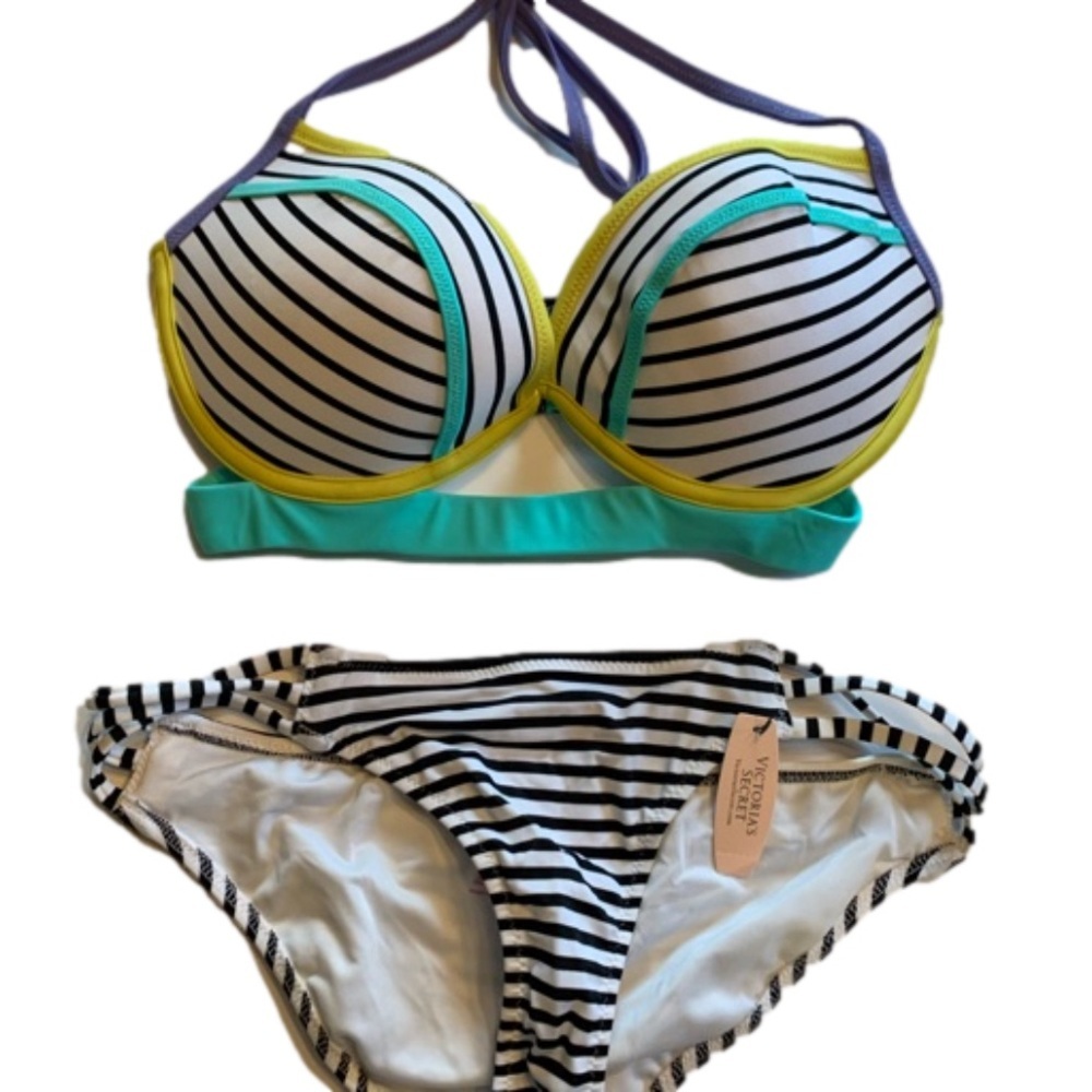 Striped Bikini Set with Yellow and Blue Accents